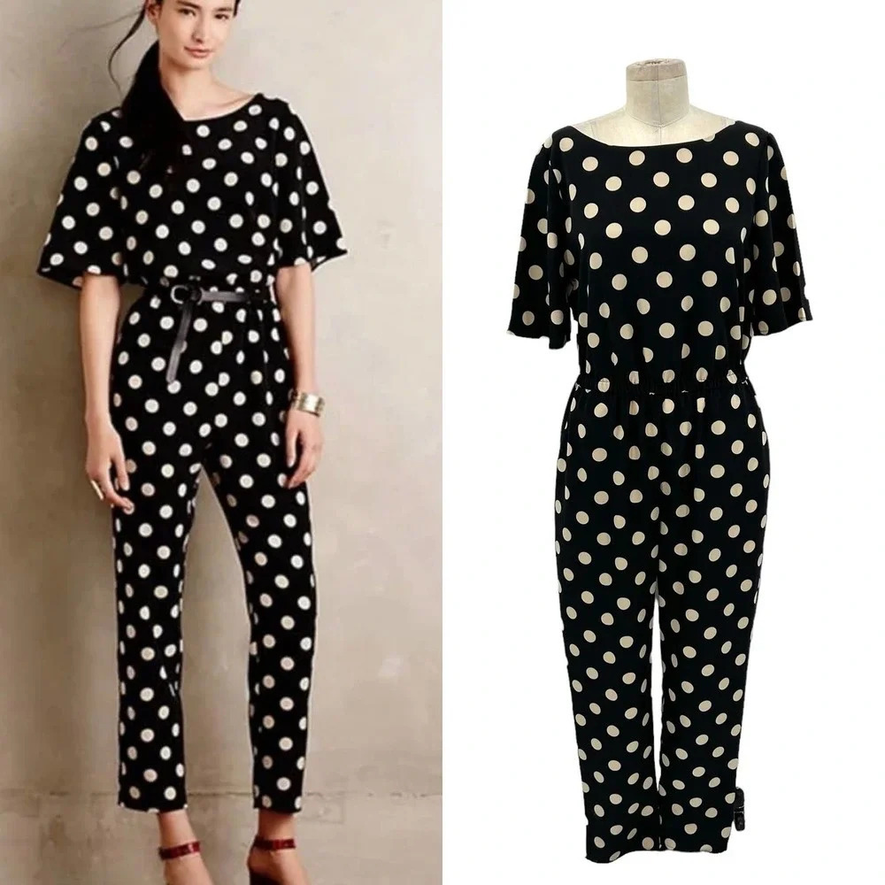Anthropologie Corey Lynn‎ Calter Bestrewn Jumpsuit Polka Dot Black Size Small